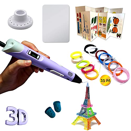 Boligrafo 3D niños - Lápiz 3D - Filamento pla - 35m de 7 Colores - Pantalla LCD - Plantillas para Pintar - Temperatura y Velocidad Ajustable - Manualidades Adulto