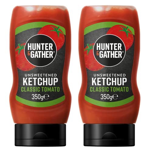 Hunter & Gather Salsa de ketchup sin azúcar | 2 x 350 g de ketchup clásico Keto, paleo, bajo en carbohidratos y vegano | Libre de azúcar y edulcorantes