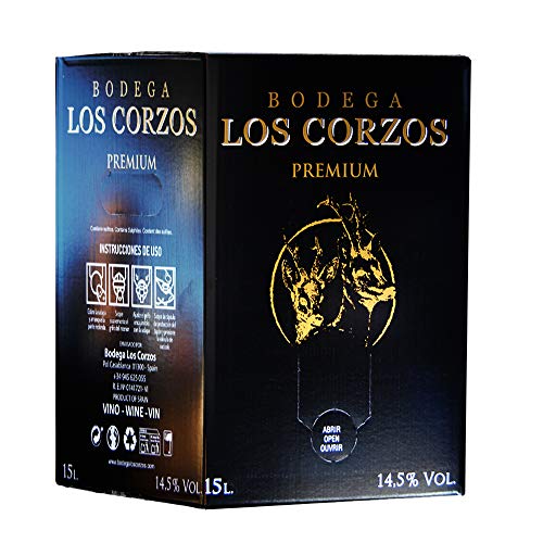 Bag in Box 15L Vino Tinto PREMIUM (Equivalente a 20 Botellas de 750 ml) vino tinto con grifo y asa incorporada con la máxima calidad de Bodega Los Corzos