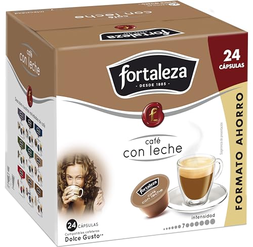 Café Fortaleza – Cápsulas Compatibles con Dolce Gusto, Sabor Café con Leche, con un Equilibrio Perfecto y Listo para Tomar, Pack 24 x 3 - Total 72 cápsulas