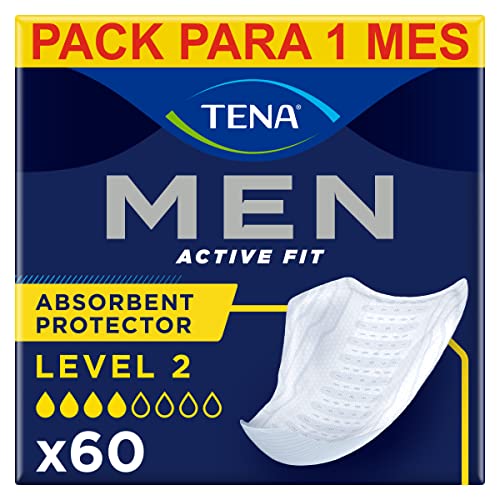 TENA Men Level 2 6x10 - Compresa Protectora y Absorbente para Hombre - Para Incontinencia Moderada - Con Zona de Absorción Mejorada - Máxima Discreción - 60 Unidades - Paquete Mensual