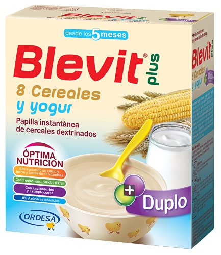 Blevit Plus Duplo 8 Cereales y Yogur - Papilla de Cereales para Bebé con Extra de Calcio y Sabor Especial a Yogur - Desde los 5 meses - 600g