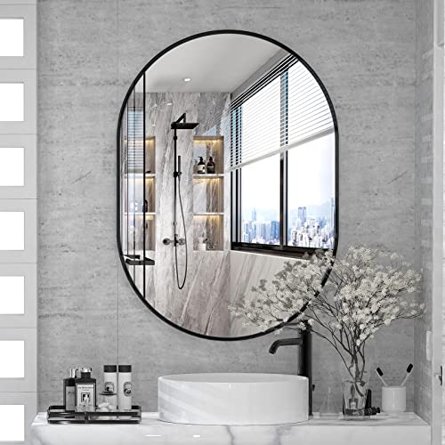 Dripex Espejo Redondo Pared, con con Marco de Aluminio, Espejo Ovalado para Salón Recibidor Tocador y Baño, 50x70 cm,Negro