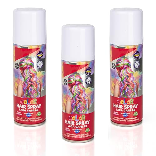 Pack 3 Laca de Pelo Color Blanco 125ml - Spray Colores para Cabello Rápida coloración, Lavable