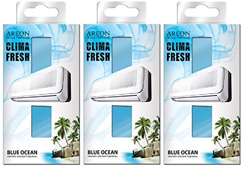 Areon Clima Fresh Ambientador Océano Azul Casa Aire Acondicionado Original Perfume Hogar Salón Habitación Oficina Tienda Duradero Moderno Olor ( Blue Ocean Pack de 3 )