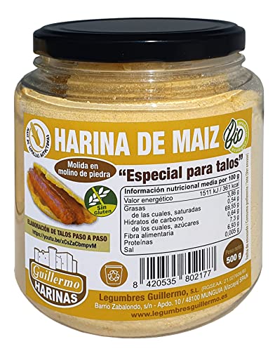 Guillermo | Harina de maíz BIO 'especial para talos' - Bote 500g. | Apta para celíacos | Plato típico del País Vasco