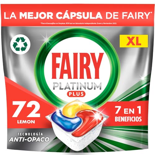 Fairy Platinum Plus Cápsulas De Lavavajillas Todo En Uno Limón, 72 Cápsulas