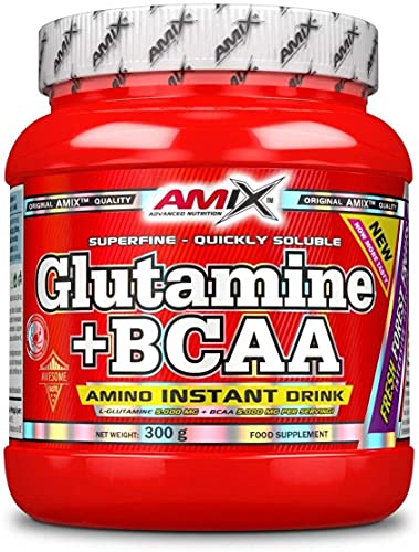 AMIX - Bcaa Glutamina - 300 Gramos - Complemento Alimenticio de Glutamina en Polvo - Reduce el Catabolismo Muscular - Sabor Frutas del Bosque - Aminoácidos Ramificados