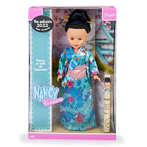 Nancy Colección - Nancy Asiática, reedición de los años 70, muñeca de coleccionismo clásica, vestida con un kimono azul tradicional, para niñas desde 3 años y coleccionistas, Famosa