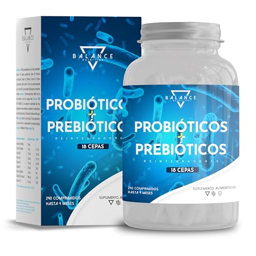 PROBIOTICOS INTESTINALES - 240 CAPSULAS | Probioticos y Prebioticos Intestinales | Espectro Completo de 18 Cepas Bacterianas incluidas, Lactobacillus, Enzimas Digestivas, Inulina | 10 Mil Millones UFC