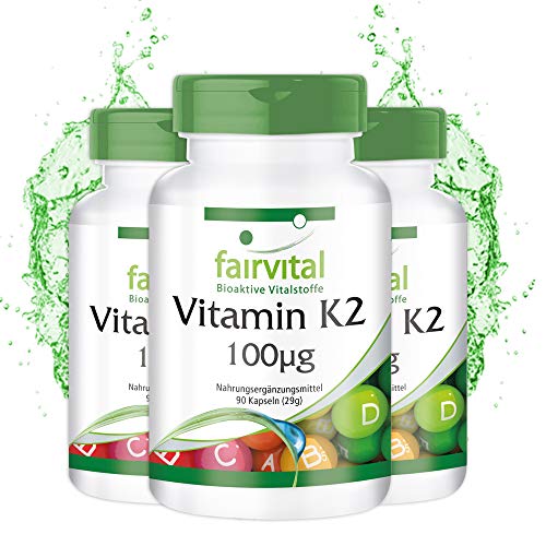 Vitamina K2 100µg - Menaquinona MK-7 Natural - a base de natto fermentado - Menaquinona MK-7 - VEGANA - Dosis alta - 270 Cápsulas (90 x 3) - Calidad Alemana