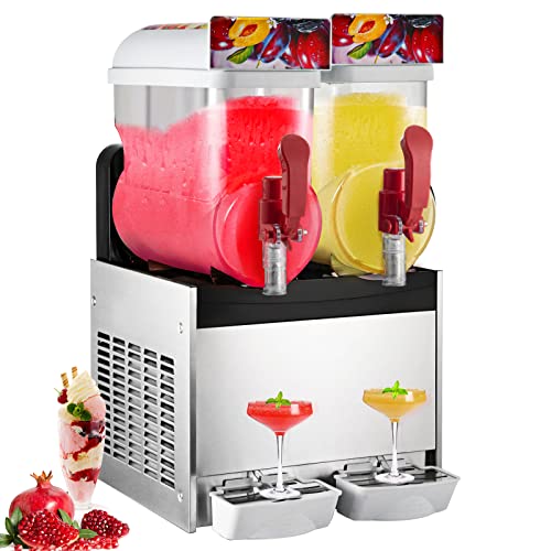 VEVOR Máquina para hacer granizados comercial, Máquina de Granizado de Bebidas Congeladas Temperatura -2℃~-3℃, Bebida congelada Máquina para hacer granizados para Uso Comercial y Doméstic (15L*2)