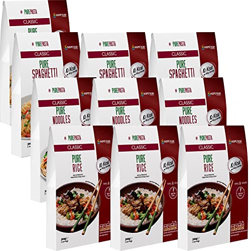 PurePasta Konjac Sin Gluten Tallarines - Arroz - Espaguetis 10 Pack * 200 g | Shirataki Con Harina Gluten Free | Bajo En Calorias Y Carbohidratos