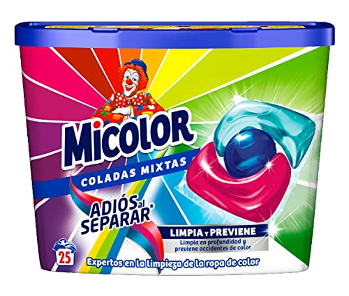 Micolor Detergente en Cápsulas Adiós al Separar (25 lavados), jabón para ropa de color en formato sostenible con poder quitamanchas que protege los colores, versión antigua