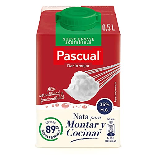 Pascual- Nata Líquida para montar 35%. Elaborada a partir de leche Pascual de con certificado en Bienestar Animal- formato 1 brick x 500 ml.