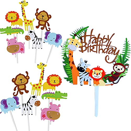 Adornos para tartas de zoológico,animales de decoración para tartas,adornos para tartas de cumpleaños para,suministros para fiestas de cumpleaños,decoración para magdalenas,de feliz cumpleaños