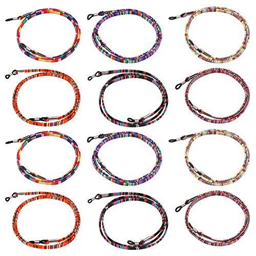 Dadabig 12Pcs Cuerda de Gafas de Sol Cordón de Gafas Étnico Antideslizante Cadena de Anteojos Ajustable para Mujer Hombre Niño (6 Colores)