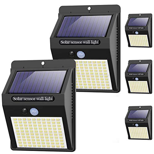 Kolpop Focos Solares Exterior, [5 Pack / 3 Modos ] Luz Solar Exterior con Sensor Movimiento, 100 LED Luces LED Solares para Exteriores Impermeable Lampara Solar Aplique LED Solar para Exterior Jardin
