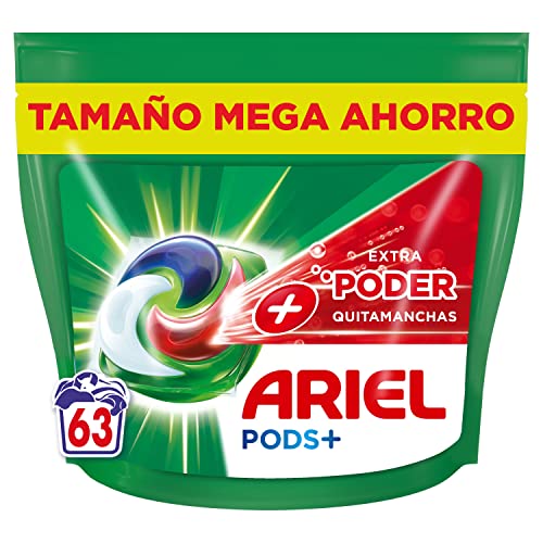 Ariel All-in-One Detergente Lavadora Liquido en Capsulas/Pastillas, 63 Lavados, Jabon Limpieza Profunda, Mas Poder Extra Quitamanchas