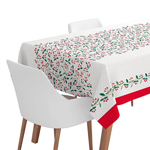 Horeca Collection 1 Unidad - Mantel de Papel Plegado Impermeable de 220 x 140 cm con Temática Navideña y diseño de Acebo. Mantel Navidad, 100% Reciclables Celebraciones y Eventos.