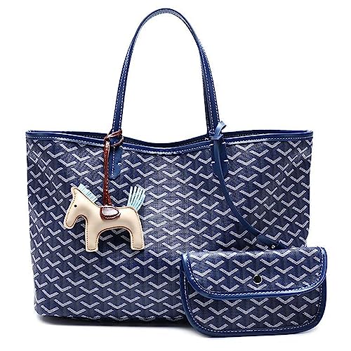 Bolsa de viaje de moda para mujer, bolsa de hombro de cuero para mujer, bolsos de diseñador para viajes, compras, playa, azul (Large-Blue)