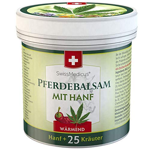 SwissMedicus - Pferdebalsam - El bálsamo de caballo con cannabis – efecto calor - Alivio real para el sistema muscular - 25 tipos de hierbas, 500 ml, crema de caballo para musculos