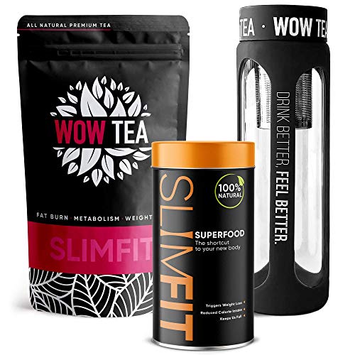 WOW TEA: Programa Super Slim Me: Té adelgazante a base de hierbas, polvo sustitutivo de comidas y botella de té negro