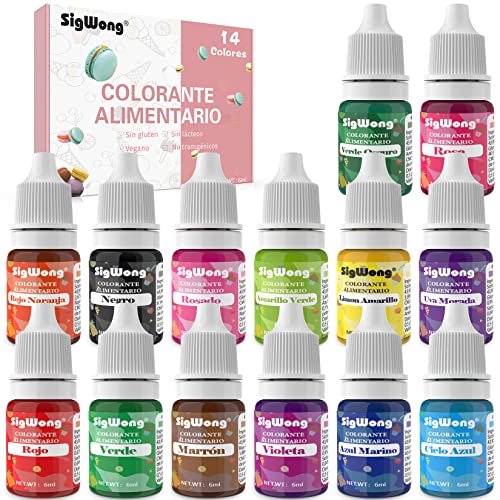 Colorante alimentario 14 * 6ml, Colorante Alimentario Alta Concentración Liquid Set para Colorear los Bebidas Pasteles Galletas Macaron Fondant