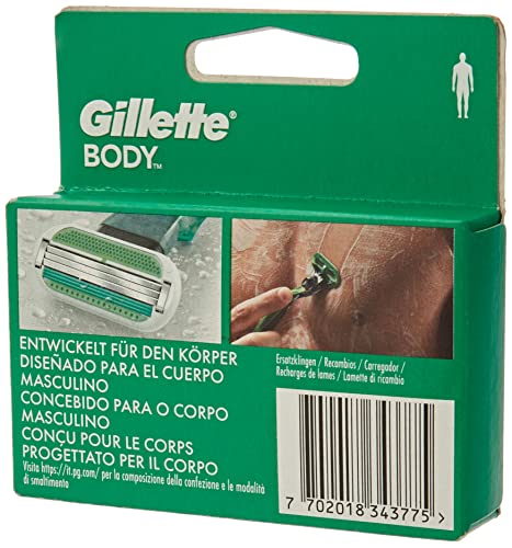 Gillette Body Cuchillas de Afeitar Corporales Hombre, Paquete de 4 Cuchillas Recambio