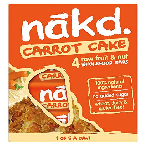 Nakd barras Cake zanahoria/Carot Cake – sin gluten, sin lactosa, Crue Certificado Paléo, Vegan | 4 barras | Nakd