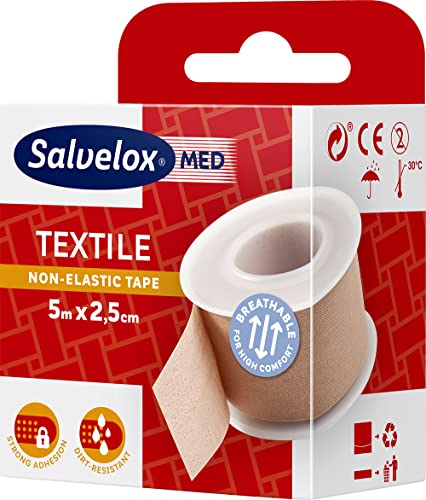 Salvelox  | Esparadrapo Textile | Excelente adhesión a la piel y resistente a la suciedad | Color beige | 5x2.5cm