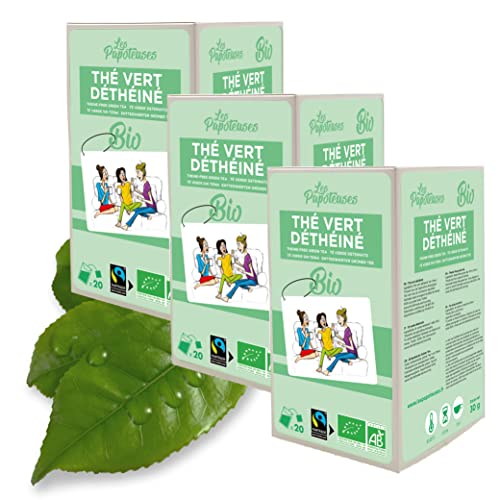 LES PAPOTEUSES | Té verde orgánico descafeinado de China | 60 bolsas | Comercio Justo y Orgánico Certificado | Pack de 3 cajas de 20 sobres de hojas de té verde