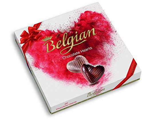 The Belgian Bombones en forma de corazon, Chocolate belga rellenos de avellana y cubiertos de chocolate con leche, blanco y negro - Caja de 200g