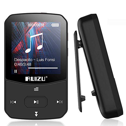Reproductor de MP3 RUIZU Bluetooth 5.0 con función de Radio Deportiva, con Auriculares con Clip Deportivo, Compatible con la conexión a la reproducción de Audio del automóvil