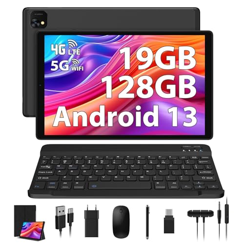 PIXPEAK Tablet 10 Pulgadas 4G LTE y 5G WiFi, Android 13.0 Octa-Core 2.0GHz, 19GB RAM, 128GB ROM(1TB Expandible), 1920 * 1200FHD, 13MP+8MP, Tablet con Teclado etc, GPS/Bluetooth, Negro