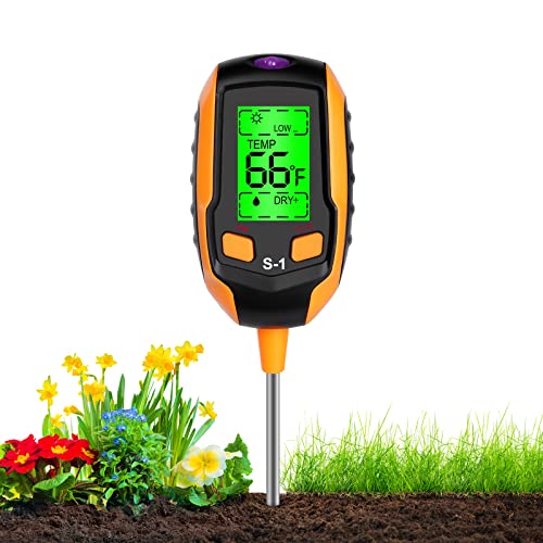 flintronic Medidor de pH de Suelo 4 en 1, Medidor de Humedad del Suelo con pH/Temperatura del Suelo/Humedad Ambiental/LIluminancia/Humedad del Suelo, para Agricultura/Jardín/Plantas
