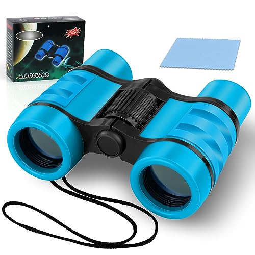 OSDUE Binoculares para Niños, Binoculares para Observar Aves Al Aire Libre para Niños, Mini Binoculares Compactos a Prueba de Golpes, Juguetes Telescópicos para Niños, con Tela para Anteojos (Azul)