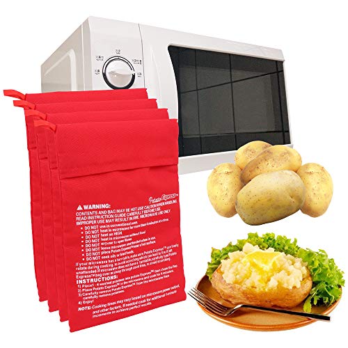 4 Piezas Bolsa de Papa para Microondas，Patata Microondas BolsaLavable Reutilizable Bolsa de Cocina Ideal para Comida Rojo