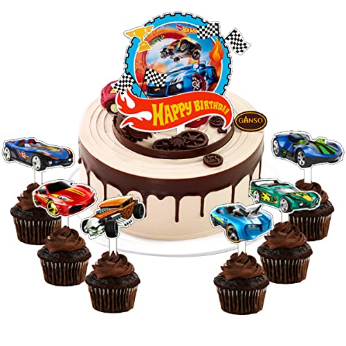 Decoración Pastel Coche 7 pcs Car Hot Wheels Cumpleaños Cake Topper Happy Birthday Toppers para Fiesta Niños Decoraciones para Fiestas Cumpleaños Regalo Cumpleaños