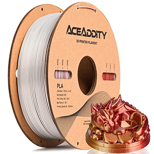 Aceaddity Filamento PLA Sedoso Mágico para Impresora 3D, Tri-Extrusión Multicolor 1.75mm Filamento PLA para Impresión 3D, PLA Coextruido Brillante Sedoso, 1kg/2.2lbs (Oro-Plata-Cobre)