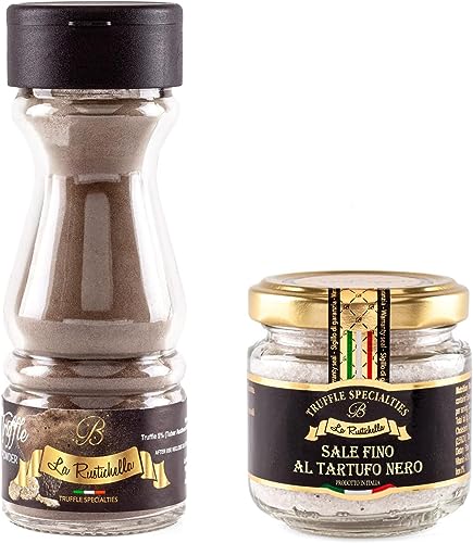 La Rustichella - Set de Sal Fina 110g & Trufa Negra en Polvo 50g Vegano, Sin Gluten, Sin Colesterol - Delicias Italianas