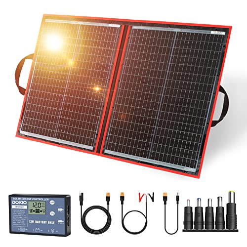 Dokio - Kit de panel solar plegable, ligero, monocristalino con control solar, 2 salidas USB, 100 W, 12V, para caravana o barco (portátil)