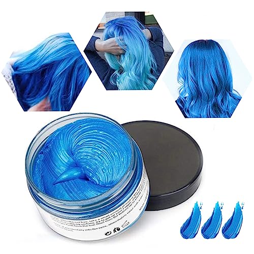 Cera de Color Para el Cabello, Tinte de Cabello Temporal Mujer y Hombre, Cera Pelo DIY, Fórmula Planta Lavable Cera de Peinado Natural Mate 4.23 OZ (Azul)
