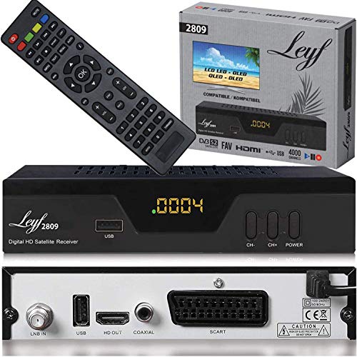 hd-line 2809 - Receptor de satélite Digital (HDTV, DVB-S/S2, HDMI, euroconector, 2 Puertos USB 2.0, Full HD 1080p) (preprogramado para Astra Hotbird Türksat), Leyf-2809 New Model