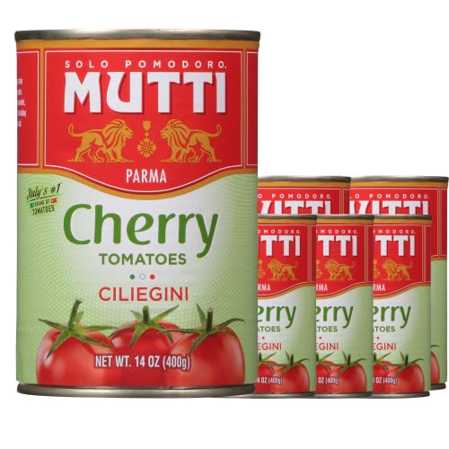 Mutti Tomates Cherry (Ciliegini) 14 onzas Paquete de 6 Marca de tomates #1 de Italia Sabor fresco para cocinar Tomates enlatados Apto para veganos y sin gluten Sin aditivos ni conservantes