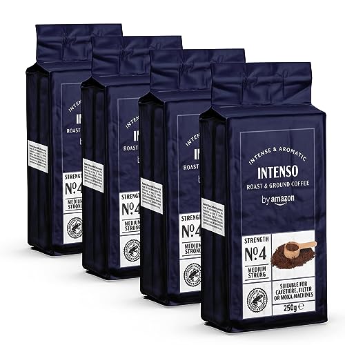by Amazon Café molido Natural Caffè Intenso, Tueste medio, 1 kg (4 Paquetes de 250 g) - Certificado por Rainforest Alliance