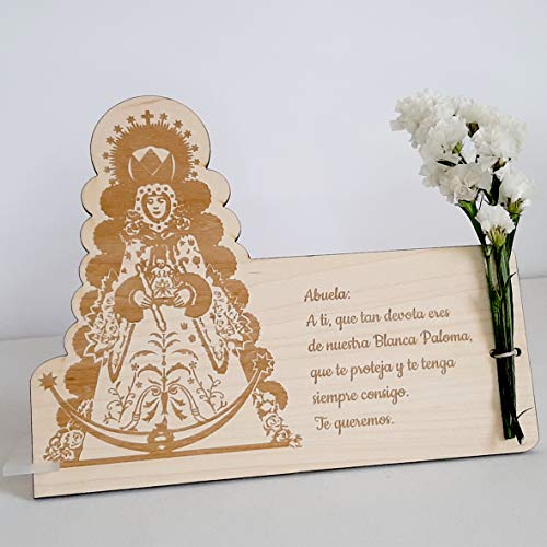 Placa de madera Virgen del Rocío con dedicatoria grabada, Blanca Paloma, regalo mamá, papá, abuelos