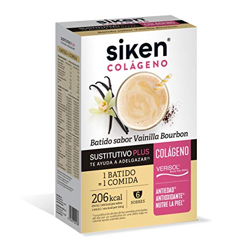 Siken Colágeno - Batido Sustitutivo Plus con Colágeno para el Control de Peso, Sabor Vainilla Bourbon - Estuche con 6 Sobres de 50 g