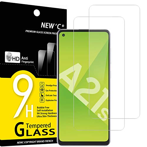 NEW'C 2 Piezas, Protector Pantalla para Samsung Galaxy A21s, Cristal templado Antiarañazos, Antihuellas, Sin Burbujas, Dureza 9H, 0.33 mm Ultra Transparente, Ultra Resistente
