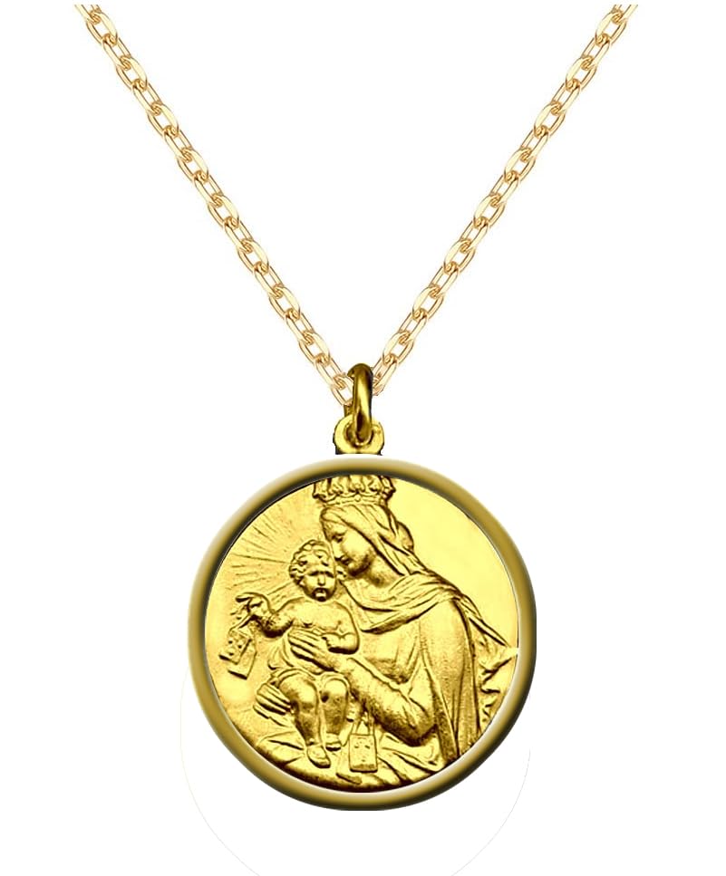 Medalla virgen del Carmen - Medalla comunión de plata dorada lisa por detras - medalla de plata religiosa- Collar con virgen del Carmen